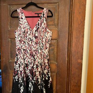 White House Black Market Pink Black Floral Hi-Low Dress 8